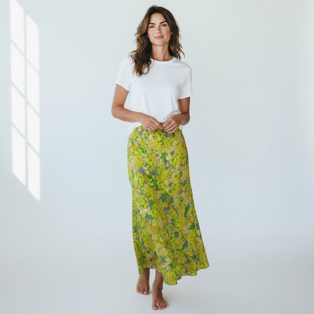 For Love & Lemons Dubois Midi Slip Skirt Freedom Floral Size XS Yellow
